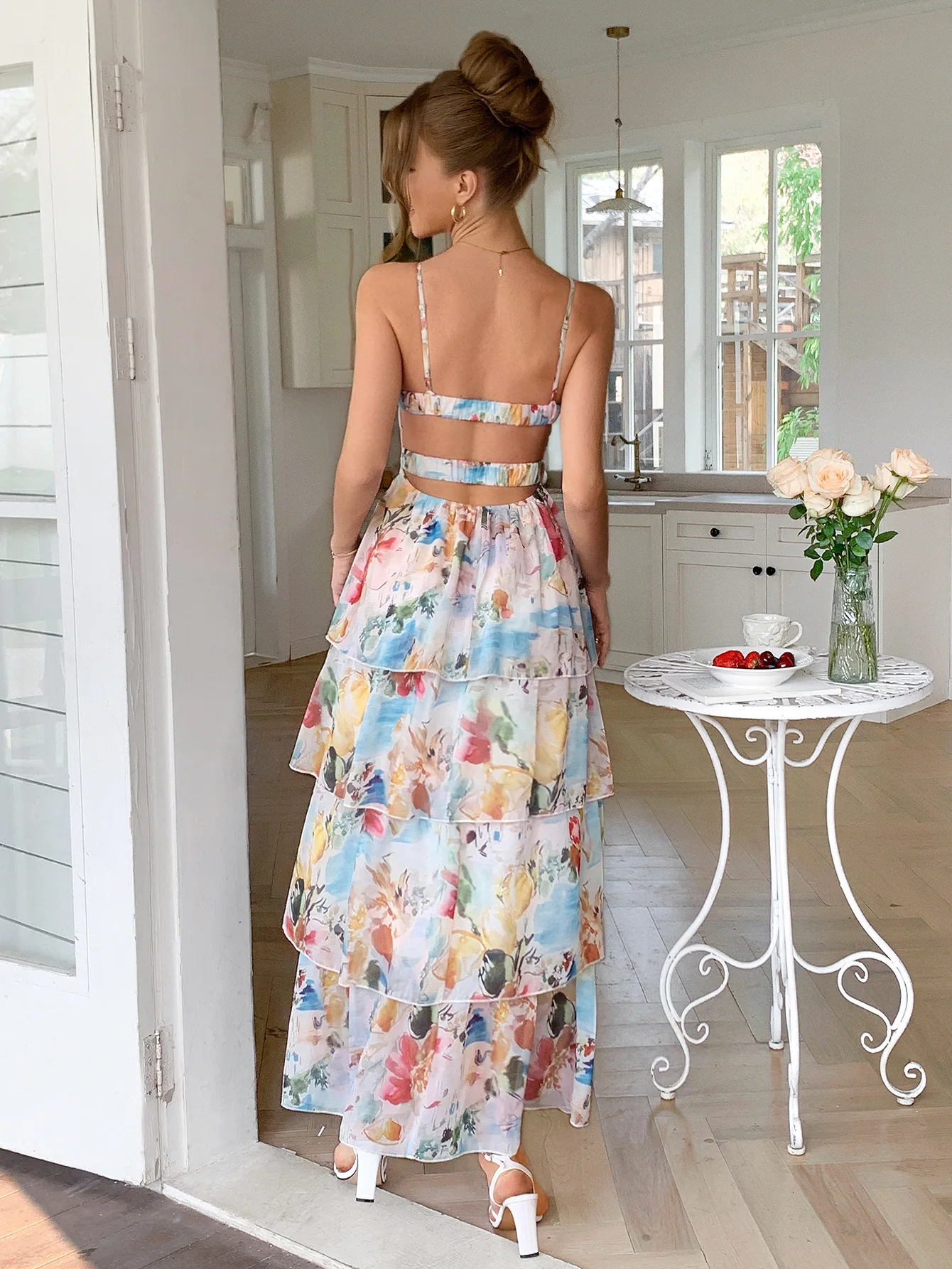 2025 Novo vestido em camadas estampado camisola temperamento elegante