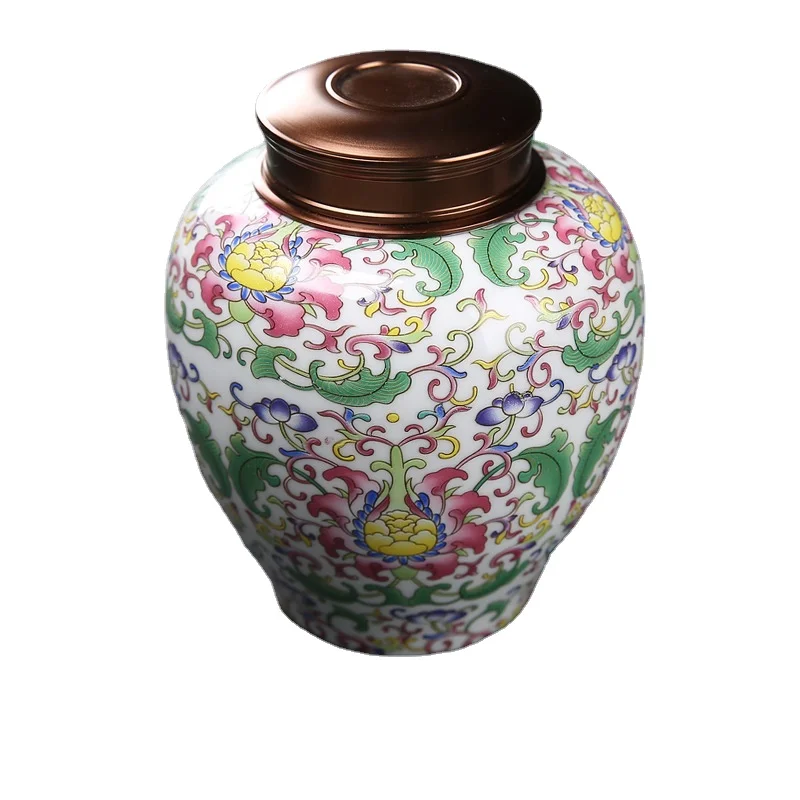 

Retro Ceramic Tea Caddy Handmade Luxury Tea Storage Jar with Metal Lid Large Tieguanyin Storage Bottle Kitchen Organizer Cans