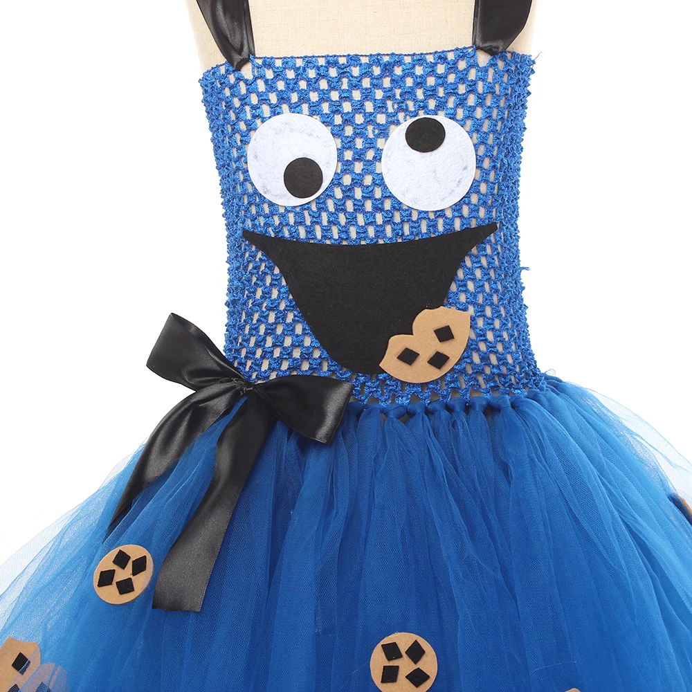 Przebranie Cookie Monster Tutu sukienka na kostium halloweenowy dla dziewczynki sesja zdjęciowa Royal Blue Kids sukienek odzież z nadrukiem kreskówki dla dzieci