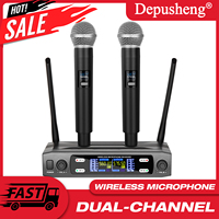 Professional Wireless Karaoke Sound System Handheld UHF Dynamic 2 Channel Wireless Microphone For Speech Singing Teaching
