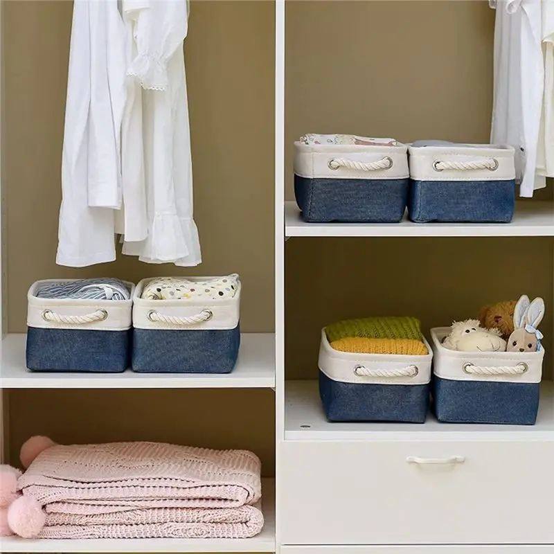 ABYN-Storage Box With Handles Foldable Wardrobe Baskets For Storage Canvas Linen Storage Baskets For Clothes