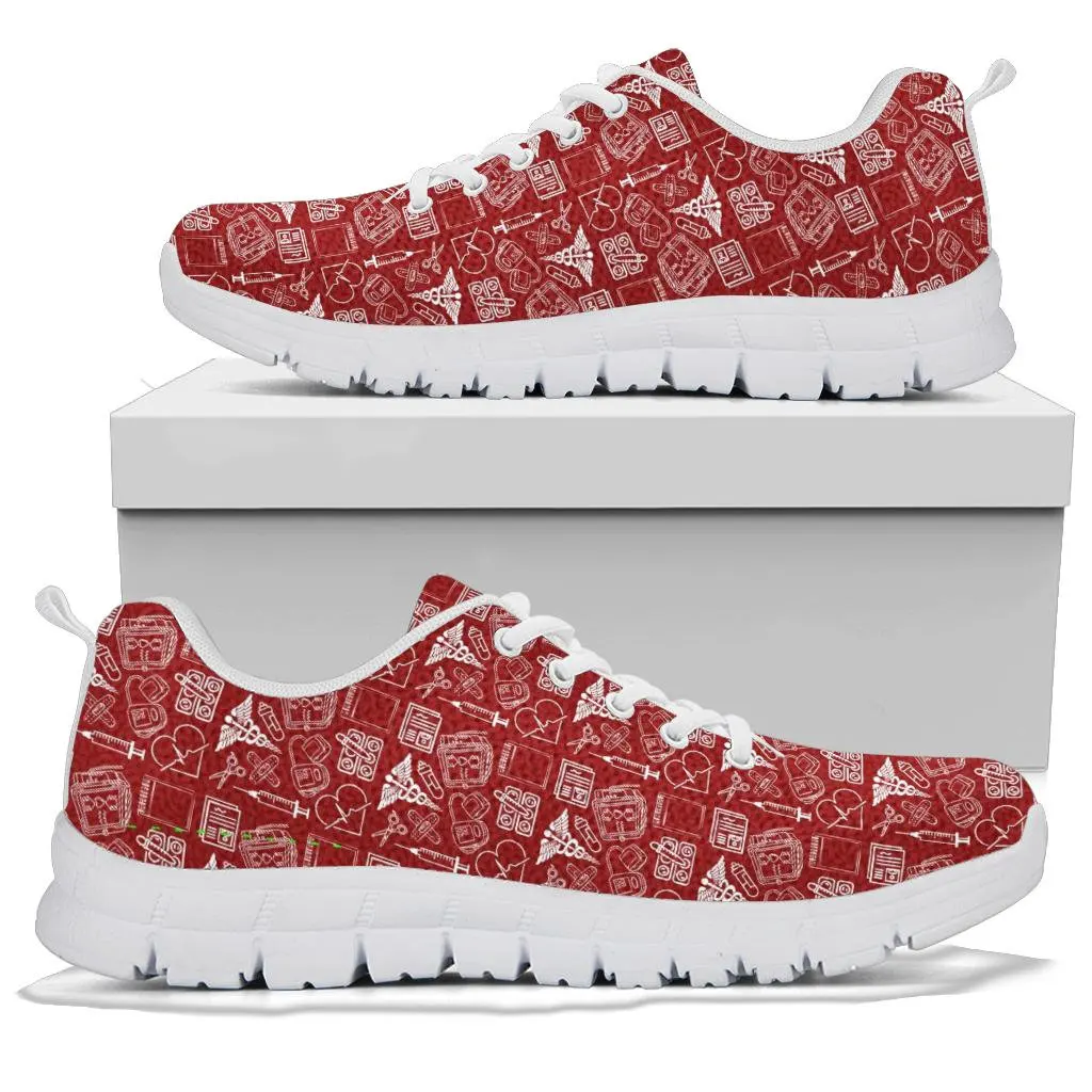 INSTANTARTS Medical Assistant Red Womens Sneakers 2023 Spring/Fall Breathable Flat Shoes for Ladies Lace Up Casual Footwear 2023