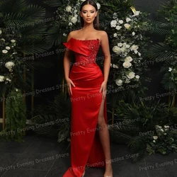 Luxury Sparkling Red Evening Dresses Woman's Sexy Sequined Strapless Mermaid Prom Growns Sleeveless Split Fashion Party Vestidos