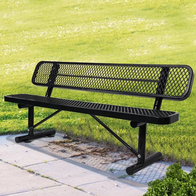 6ft Outdoor Steel Bench with Backrest, Black Finish, Durable & Stylish Garden Seating