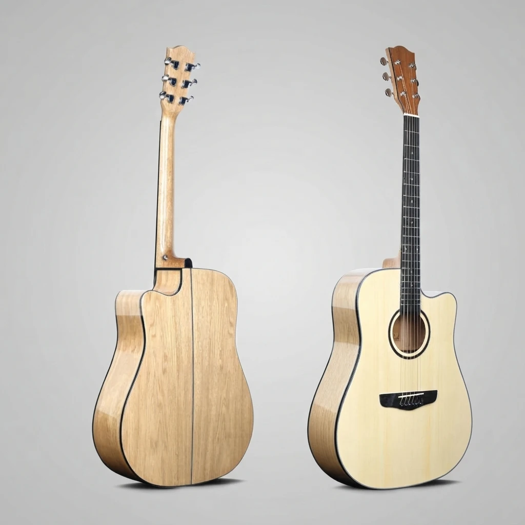 Dreadnought Cutaway Steel‑String Acoustic Guitar, Natural Light Wood High‑Gloss Finish, Decorative Soundhole Rosette And Slim