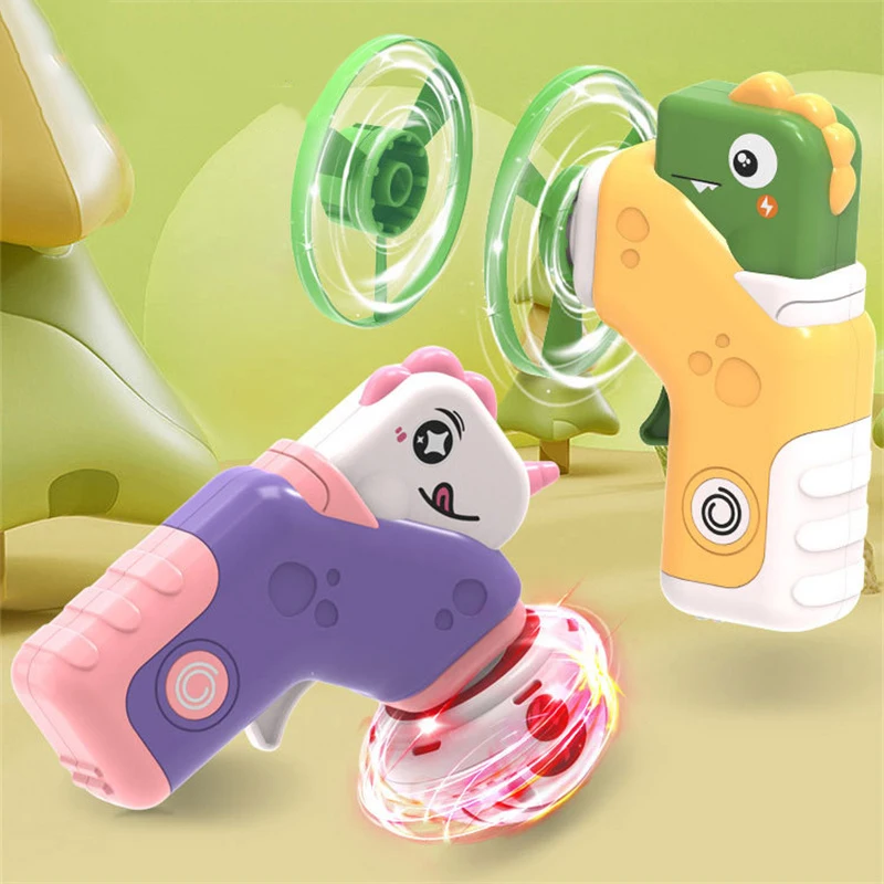 Platillo de disco volador 2 en 1, giroscopio de dibujos animados de dinosaurio, lanzador de cohetes de aire, juegos deportivos, juguetes educativos al aire libre para niños, regalos