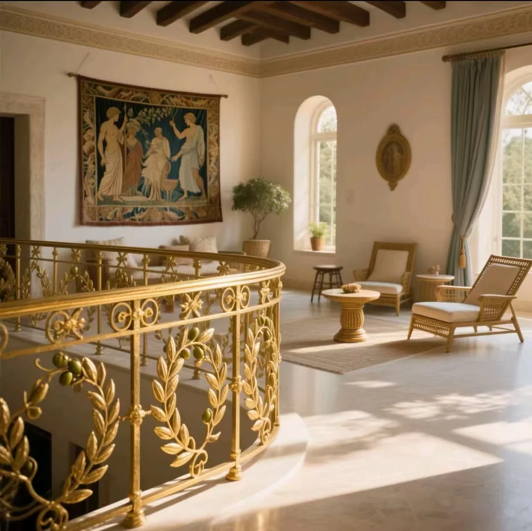 درابزين سلالم حديث من الحديد المطاوع سهل التركيب درابزين سلالم ذهبي اللون #4