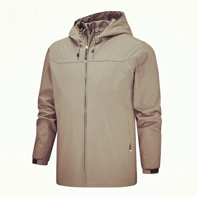 Men Windbreaker Hooded Jacket Zipper Outdoor Coat Hiking Vacation Drawstring Casual Outerwear Long Sleeve Y2k Streetwear 2026