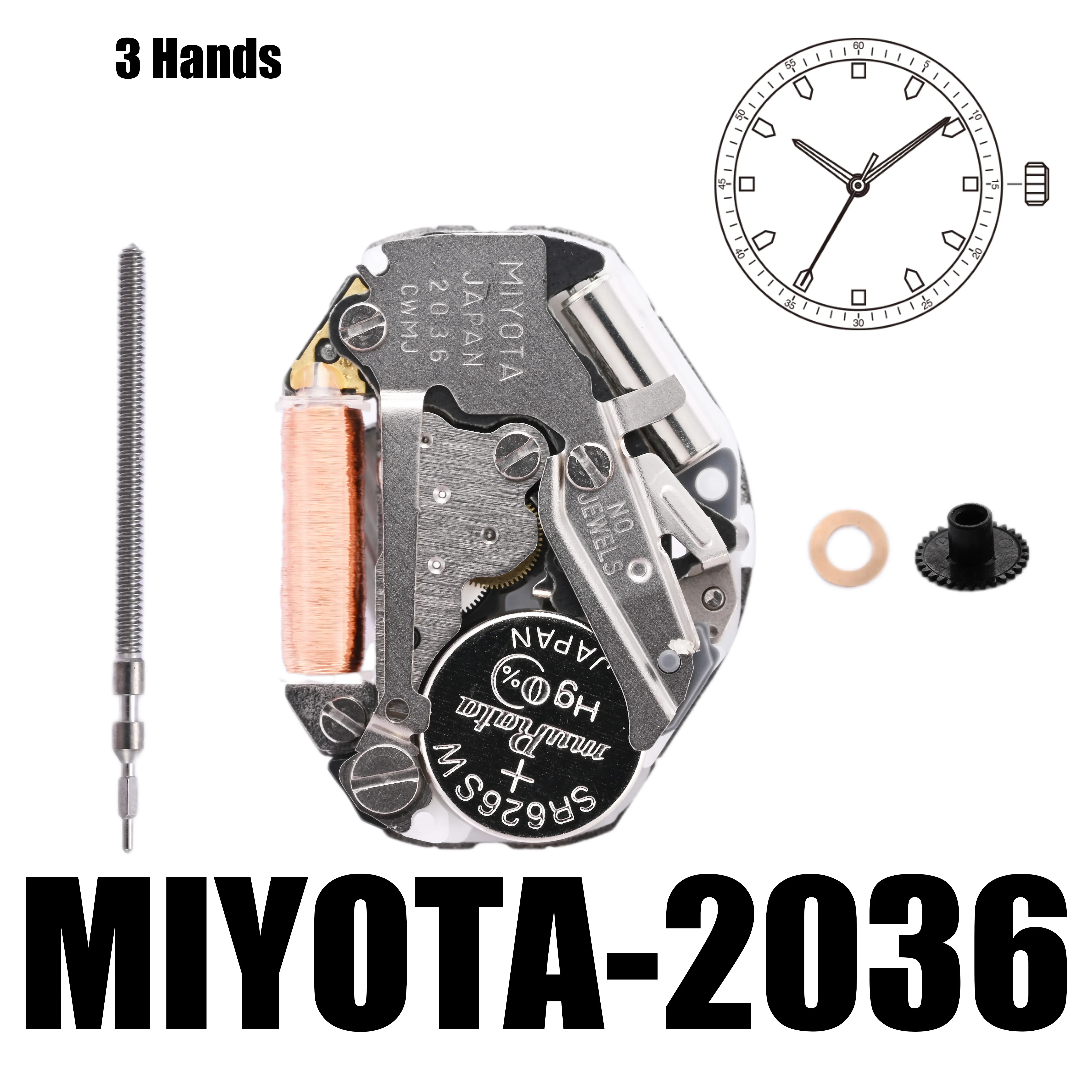 2036 Movement Miyota 2036 Movement 3 Hands Size 6 3/4×8’’’ Height 3.15mm Battery Life 3 years