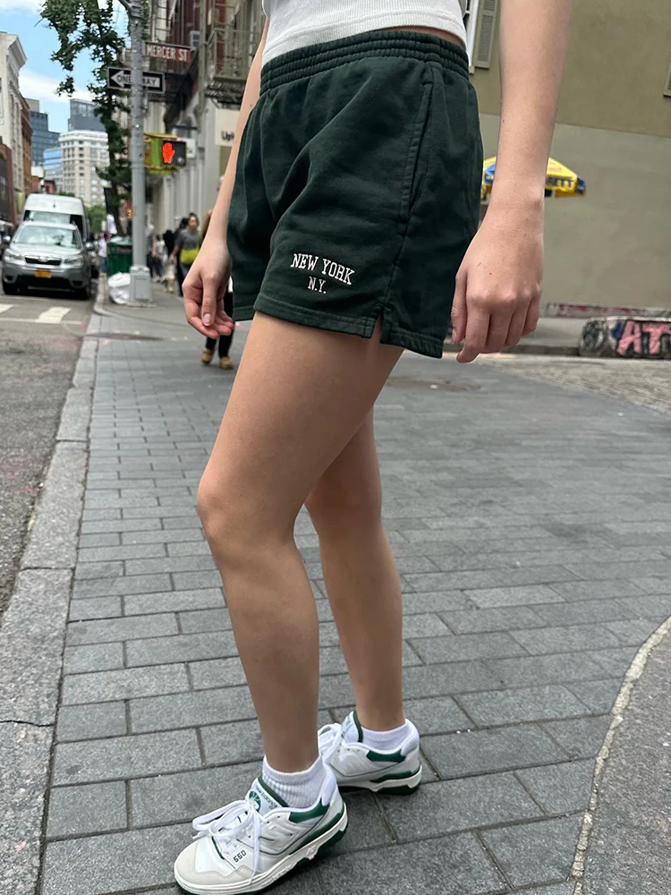 Letter Embroidery Sports Shorts Cotton Elastic High Waist Summer Straight Sweatpants Women Y2k Streetwear Vintage Casual Shorts