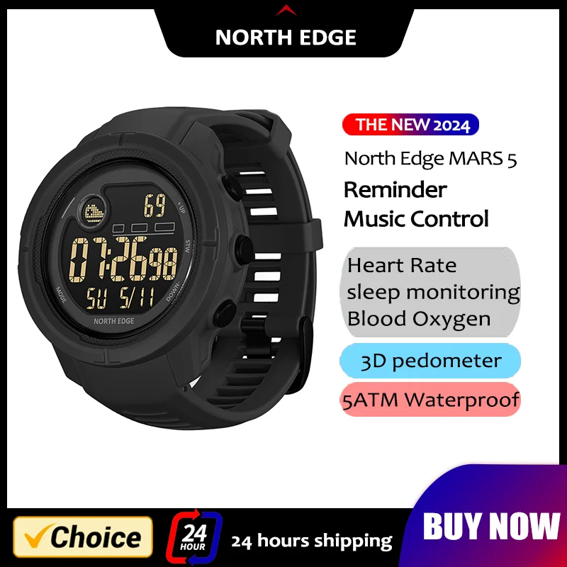 

NORTH EDGE MARS 5, новые умные часы с трекром здоровья SPO2 + PPG, умные часы, мужские военные цифровые часы, мониторинг сердечного ритма, сна, 5 атм