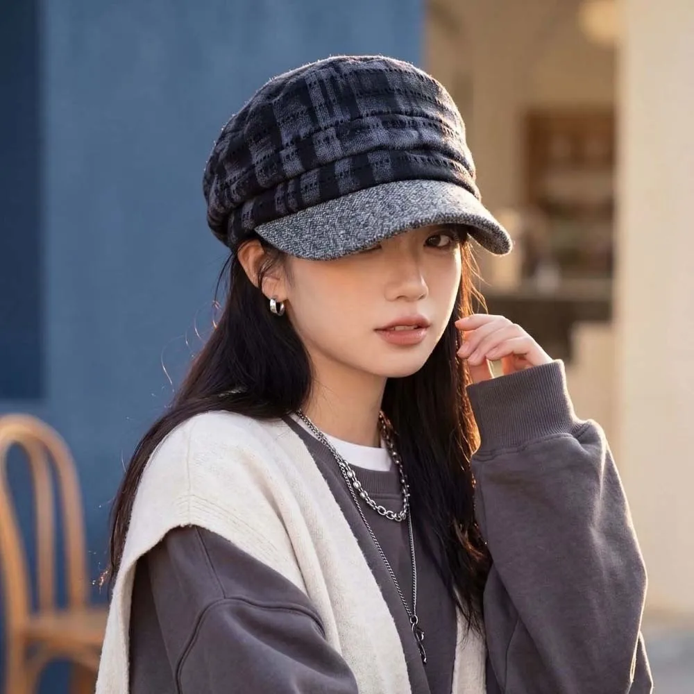 Baker Boy Hat Warm Plaid Newsboy Cap Soft Vintage Checked Slouchy Hat All Match Sweet Visor Beret Cap Ladies