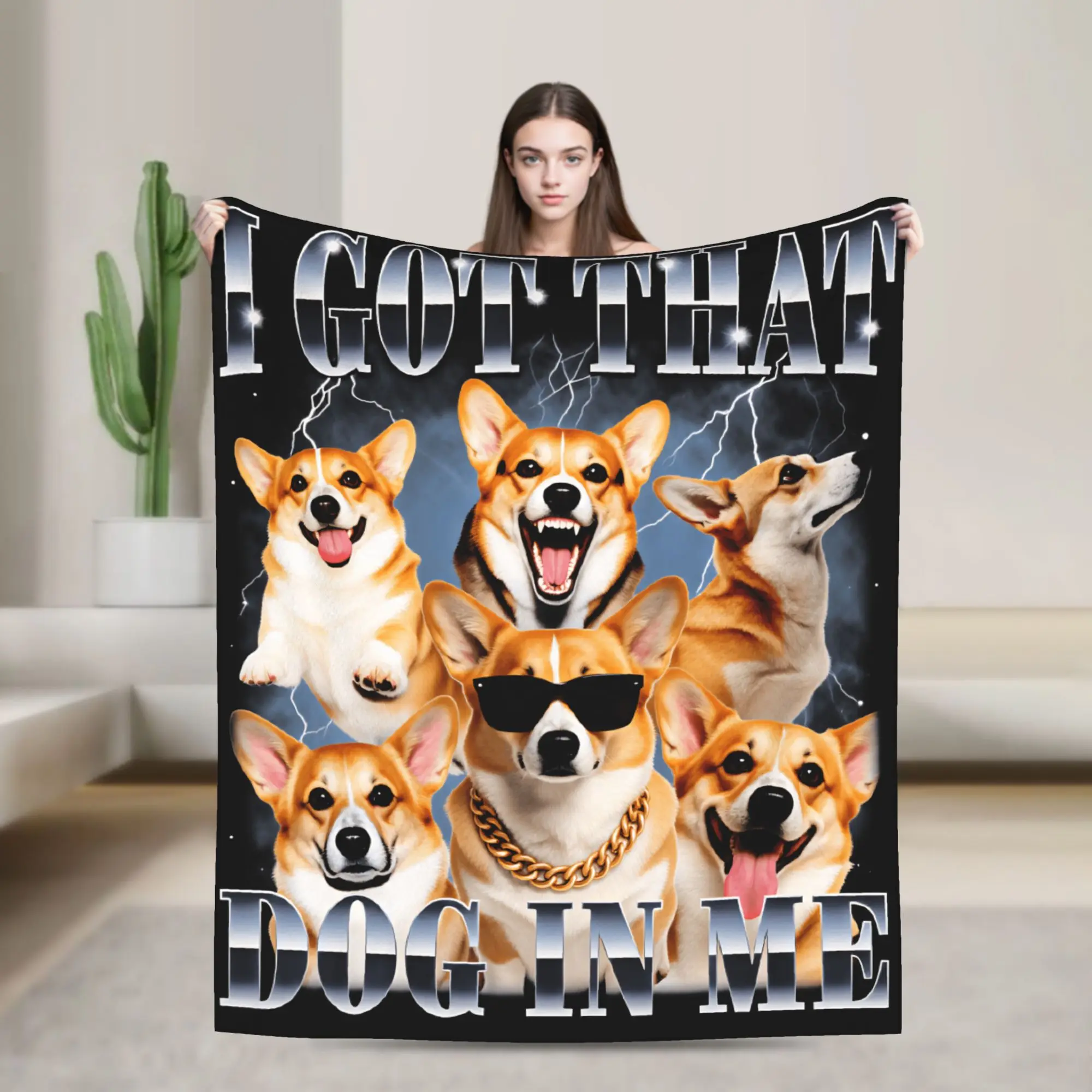 I Got That Dog In Me Corgi 90S Style Dog Soft Cozy Blankets  Trend Travel Office Throw Blanket Couch Chair Flannel Bed Cover