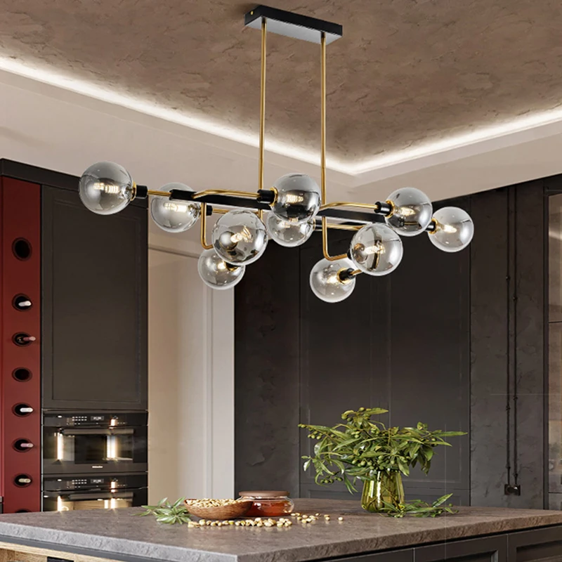 Long Hanging Lamps for Dining Room Glass Ball Modern Design Ceiling Pendant Lights LED Home Cottage Creative Bar Decor Lustre