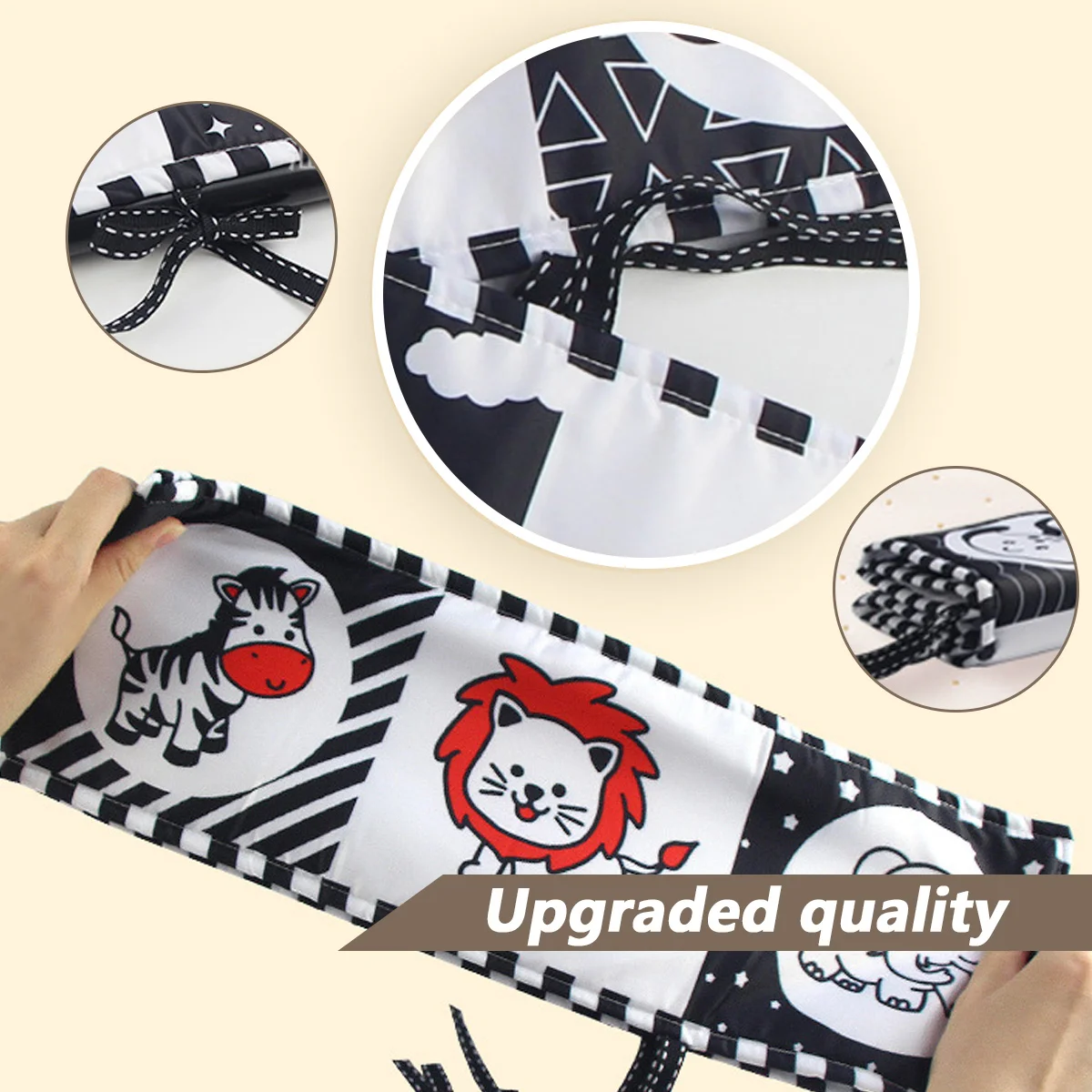 Livre en tissu pour literie de bébé, jouet sensoriel pour bébé à contraste élevé, livre d'activités doux et pliable, favorise le développement visuel du bébé