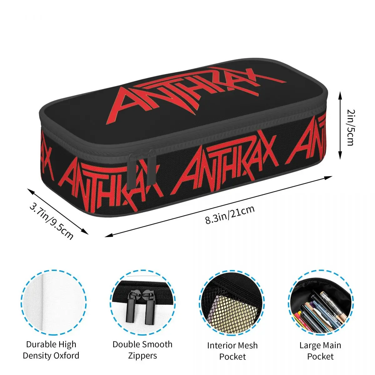 Anthrax Music Band Logo Pencil Case for Boy Girl Gifts Pen Box Pencil Bag Stationery Supplies Pen Holder Bag