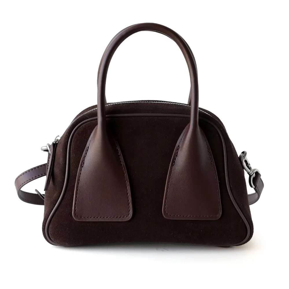 

Autumn and Winter High-end Matte Cowhide Niche Design Bowling Bag Women's Shoulder Crossbody Portable Leather Women's Bag
