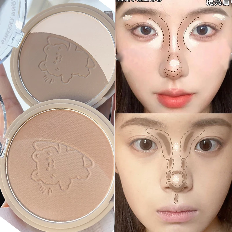 2 Colors Highlighting&Bronzer Waterproof Contouring Powder Palette Brighten Contour Three-dimensional Nose Shadow Brighten Face