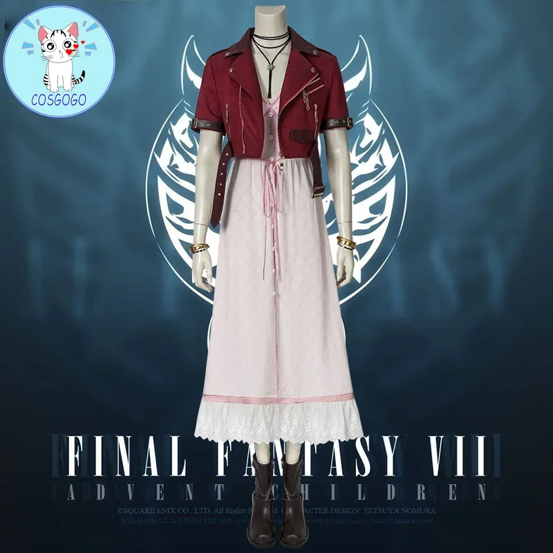 Game Final Fantasy VII FF7 Aerith Aeris Gainsborough Top Dress Cosplay Costume Halloween Suit for Women Any Size New