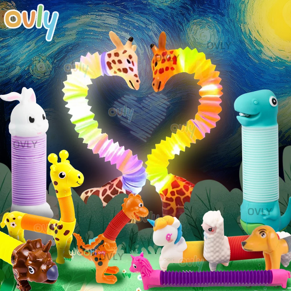 3D Luminou Pop Tube Toy Silicone Alpaca Unicorn Push It Bubble Balls Decompression Pipe Anti-stress Fidget Kids Adults Gifts