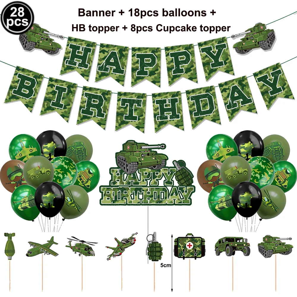 Tarnfarben-Militärpanzer Tortendekoration Cupcake-Deko Happy Birthday Schild Soldat Tarnfarben Armee Militär Geburtstagsparty Dekoration – Detail 3