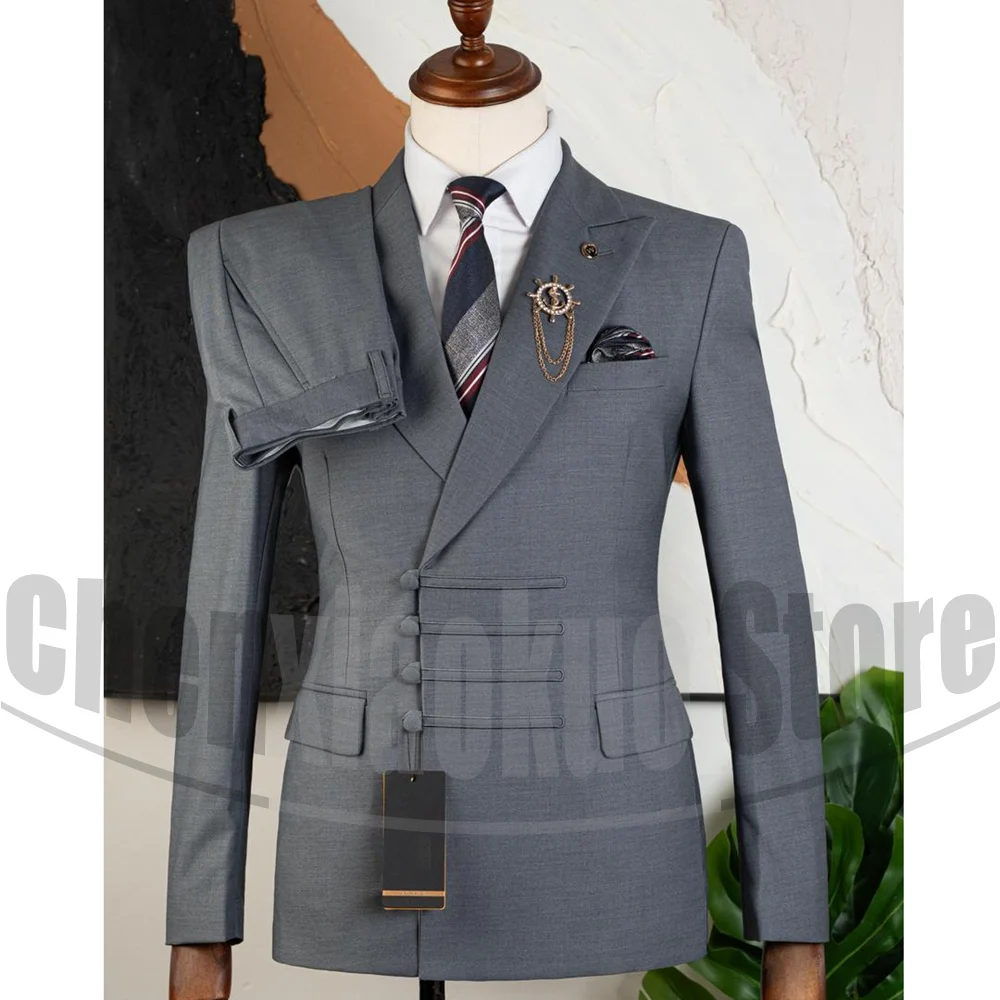 

Мужской костюм, шикарный дизайн с остроконечными лацканами, однобортный деловой наряд для делового повседневного смокинга для свадебной вечеринки (пиджак + брюки)