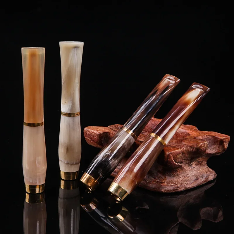 

Natural Cow Horn Smoking Pipe with Filter Cigarette Holder Portable Reusable Mouthpiece Tobacco Holder Smoking Accessories