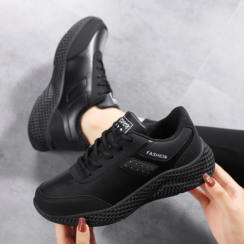 Frühlings- und Herbst-Damenschuhe, Luftpolster, Lederoberfläche, wasserdicht, leicht, rutschfeste Sportschuhe, dickbesohlte Schnürschuhe – Detail 10