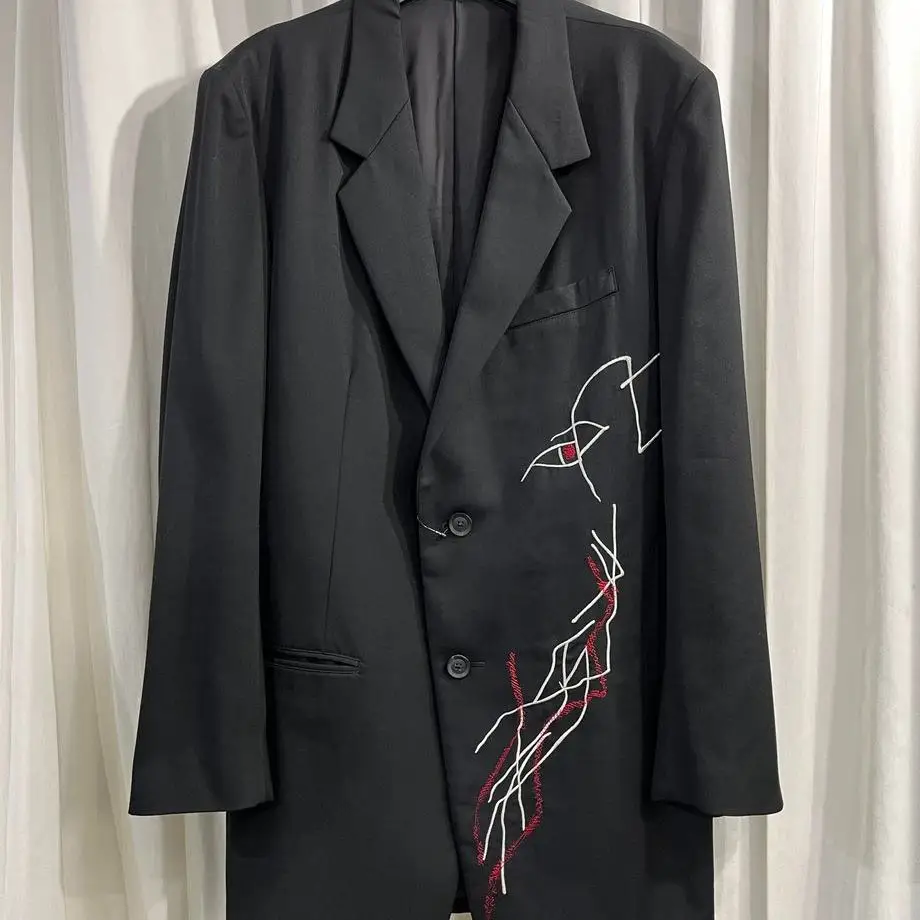 

ТОП-ЯМАМОТО ® Мужской черный свободный темно-серой шерстяной пиджак с вышивкой