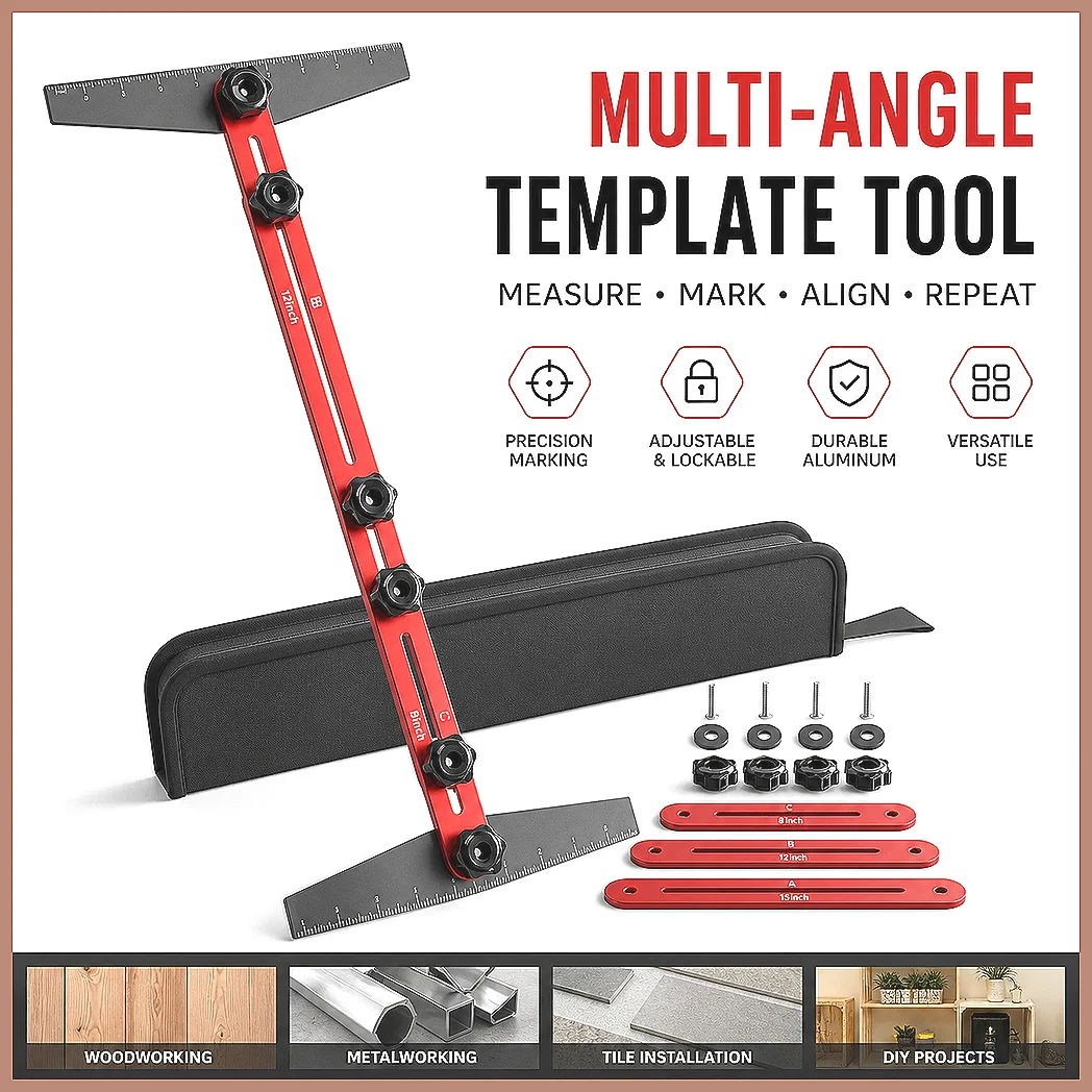 Stair Tread Template Tool Step Measuring Jig with Ruler and Angle 10.2-60In Gauge Wizard Scribe Cutting Guide for Carpentry