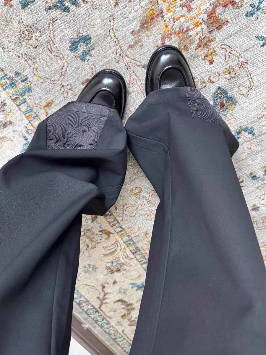 

Ele Court Splicing A-Line Wide Leg Casual Trousers for Men CleanFit Design Sense Pants Autumn Loose pe Long Pants