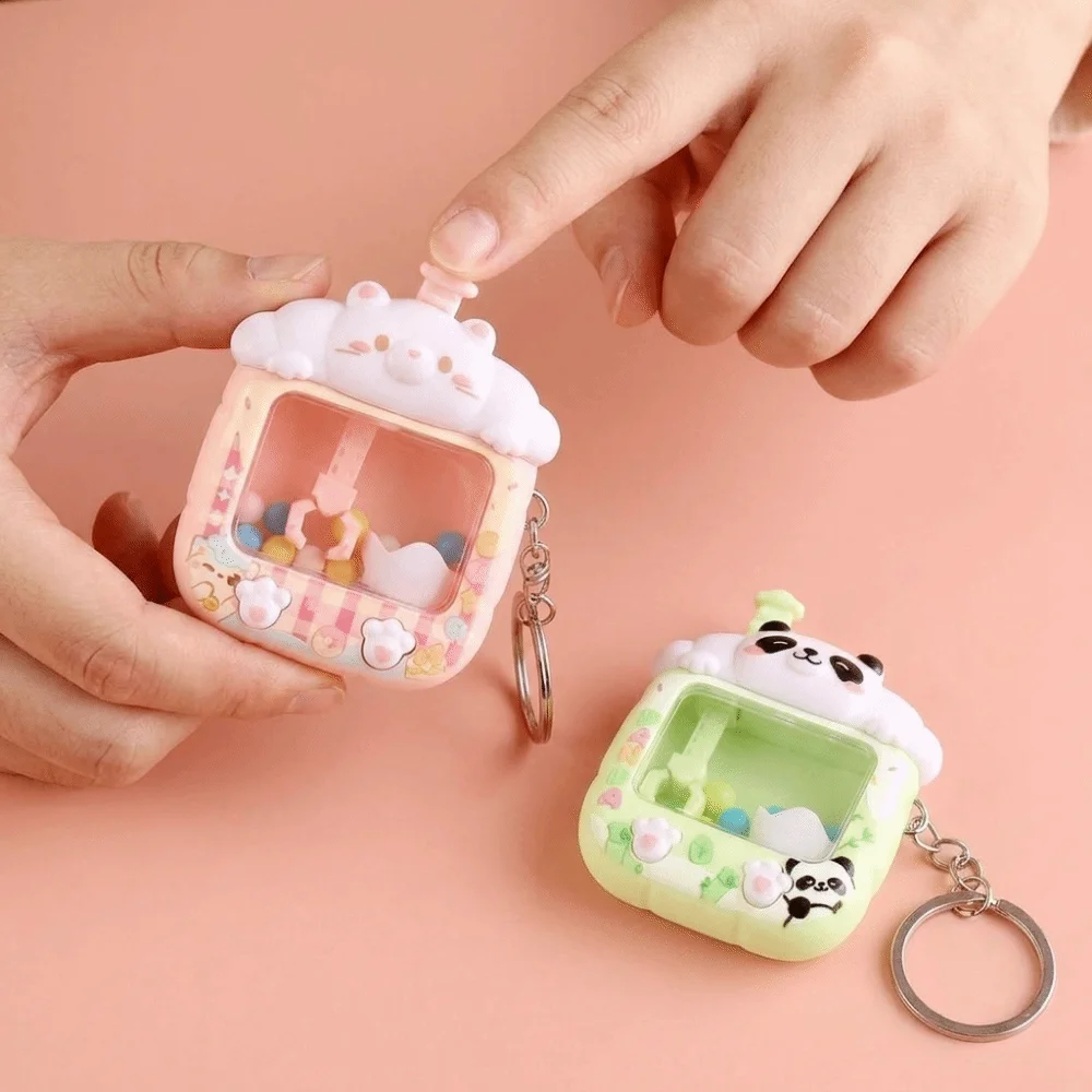 Plastic Catching Ball Machine Keychain Cartoon Cute Tiny Arcade Games Pendant Little Panda Funny Stress Reliever for Bag