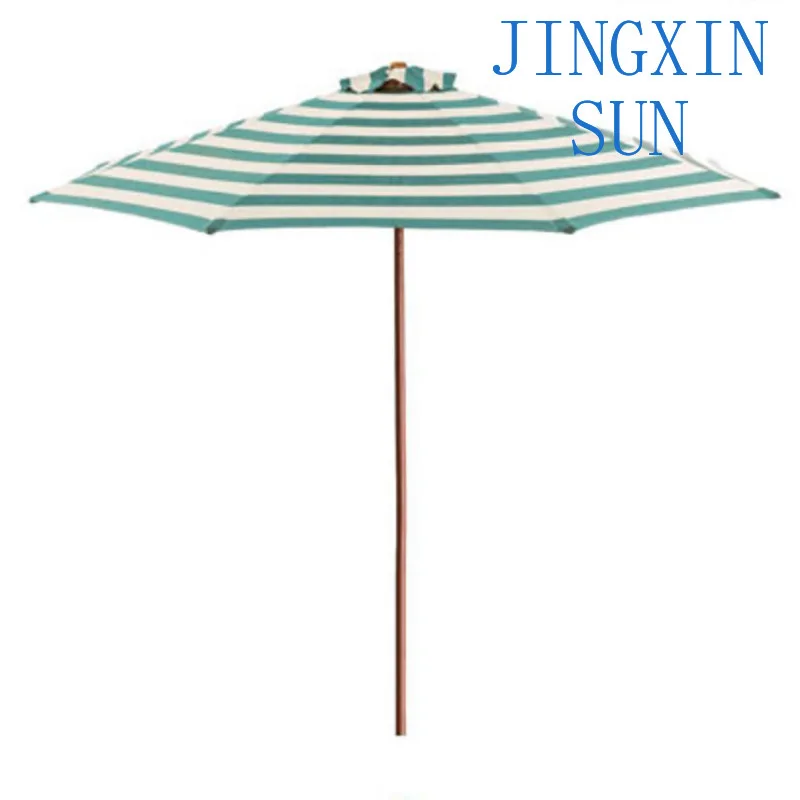 Black and white striped wooden bone middle column, solid wood sunshade beach umbrella, outdoor garden tables and chairs