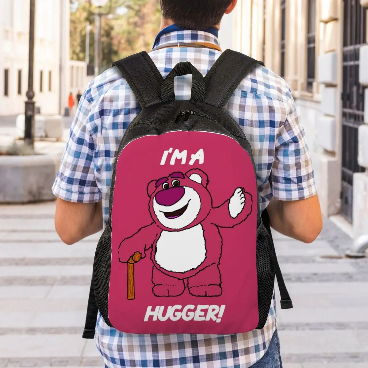 Mochilas personalizadas Lotso Huggin Bear Hugger para homens e mulheres, Resistente à água, Saco de escola universitária, Sacos de impressão