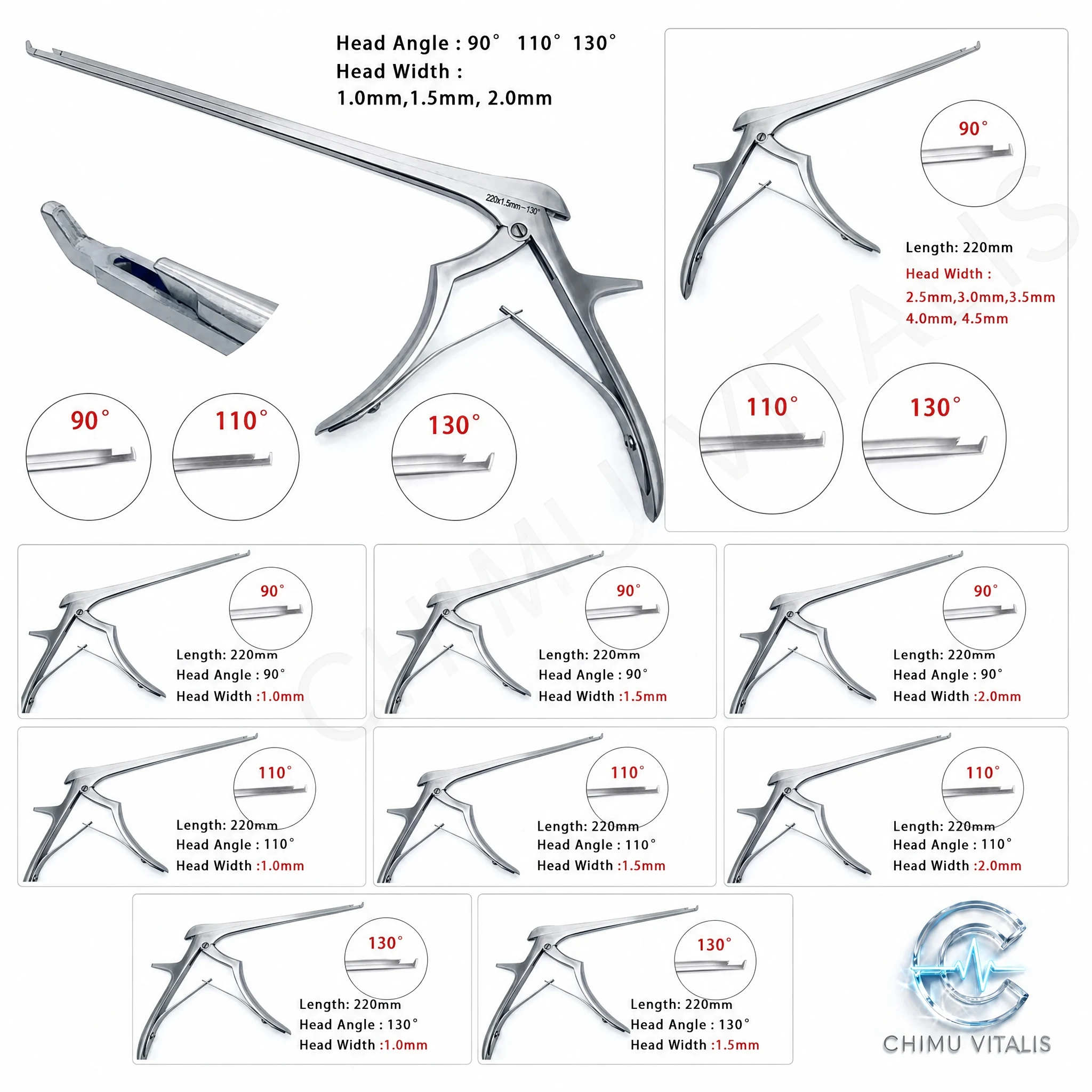 【CHIMU VITALIS】 Stainless Steel Precision Forceps 220mm Multiple Head Widths and Angle