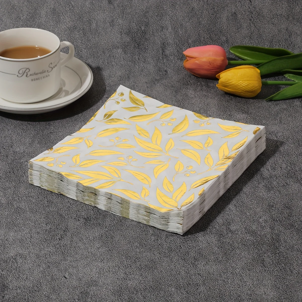 20pcs Elegant Golden Leaf Pattern Napkins, 13x13 Inches - 2-Ply Decorative Paper Towels for Weddings, Birthdays, Garden Parties