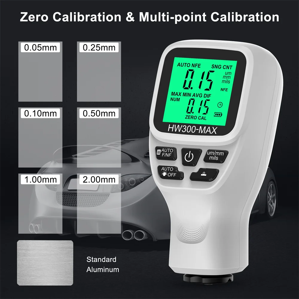 HW-300 Fe and NFe probe Measuring Tools Car Paint Coating Thickness Gauge Electroplate Metal Coating Thickness Tester 0-2000um