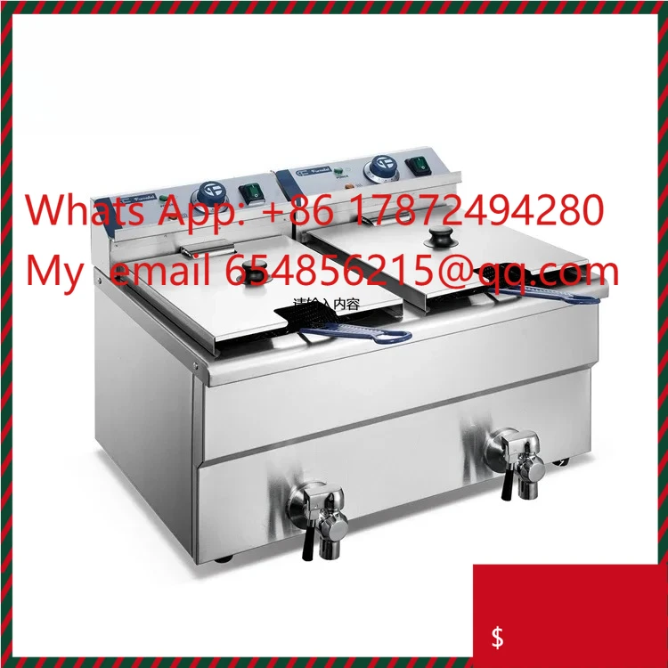 Chip Deep Fryers with Oil Drain Valve  Commercial Electric 24L Double Tanks