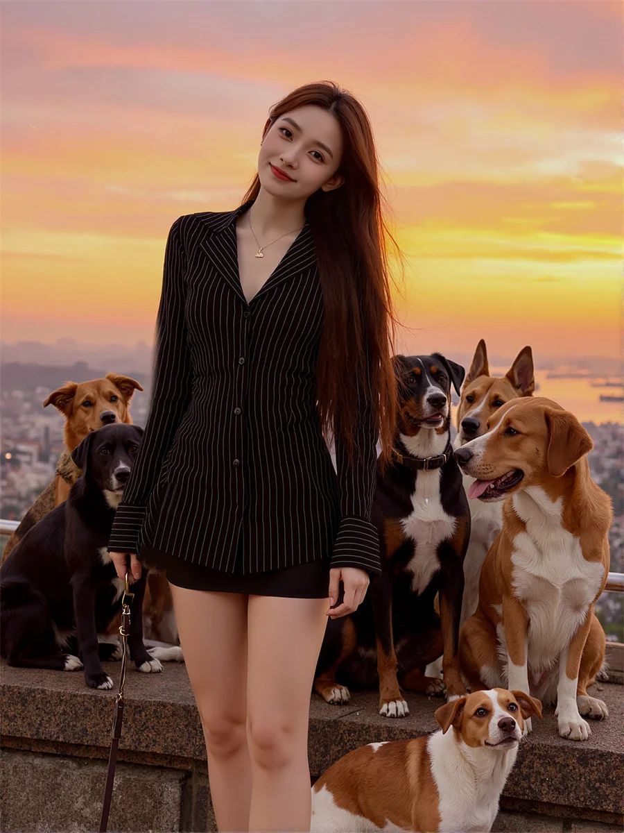 ストライプセクシーな黒シャツ Kpop ブラウス女性のための作業トップス秋装飾インレモンルパスカフユニークな仕事赤輝く