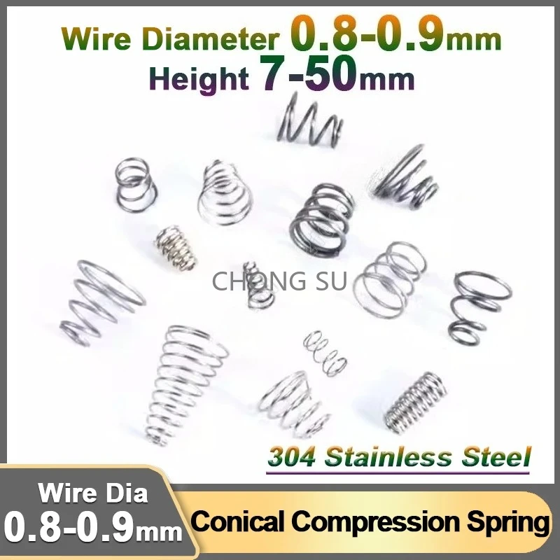 

Small Conical Cone Compression Spring Stainless Steel Wire Dia 0.8 0.9mm Taper Tower Pressure Spring Length 7-50mm