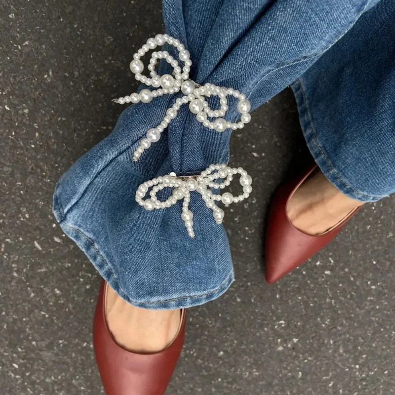 Fashion Heart Pearl Bow Brooch Detachable Tassel Fixed Clothes Pin Waist Buckle Button Clasps Trouser Leg Decorative Brooch