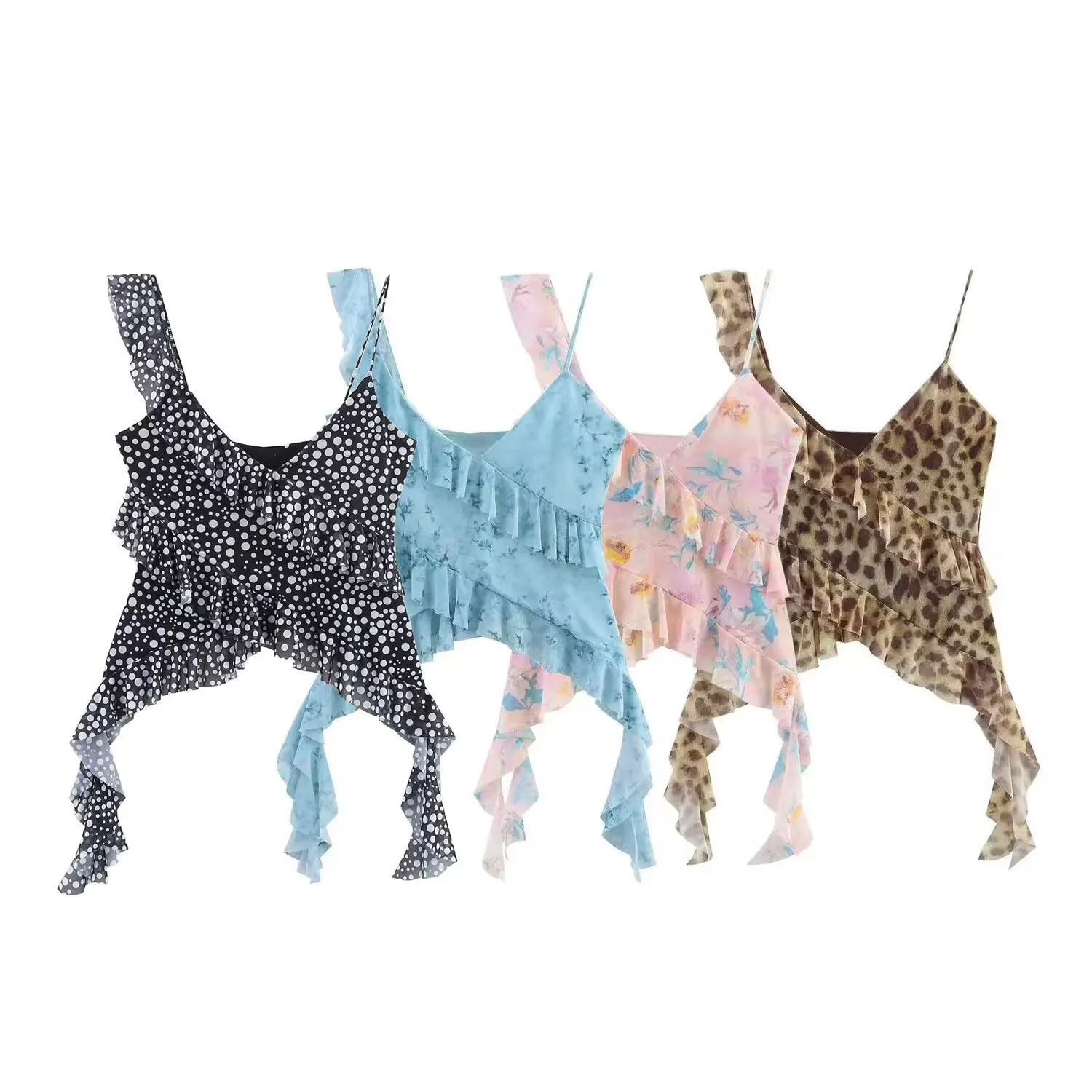

Women's Clothing 2025 Early Spring New Item Multi-color Asymmetric Design Printed Camisole Top