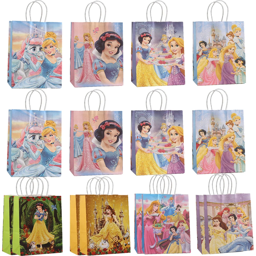 

1/3/6Pcs Disney Princess Paper Gift Bags Six Princess Happy Birthday Party Bags Decor Kid Baby Shower Wedding Candy Bag Supplies