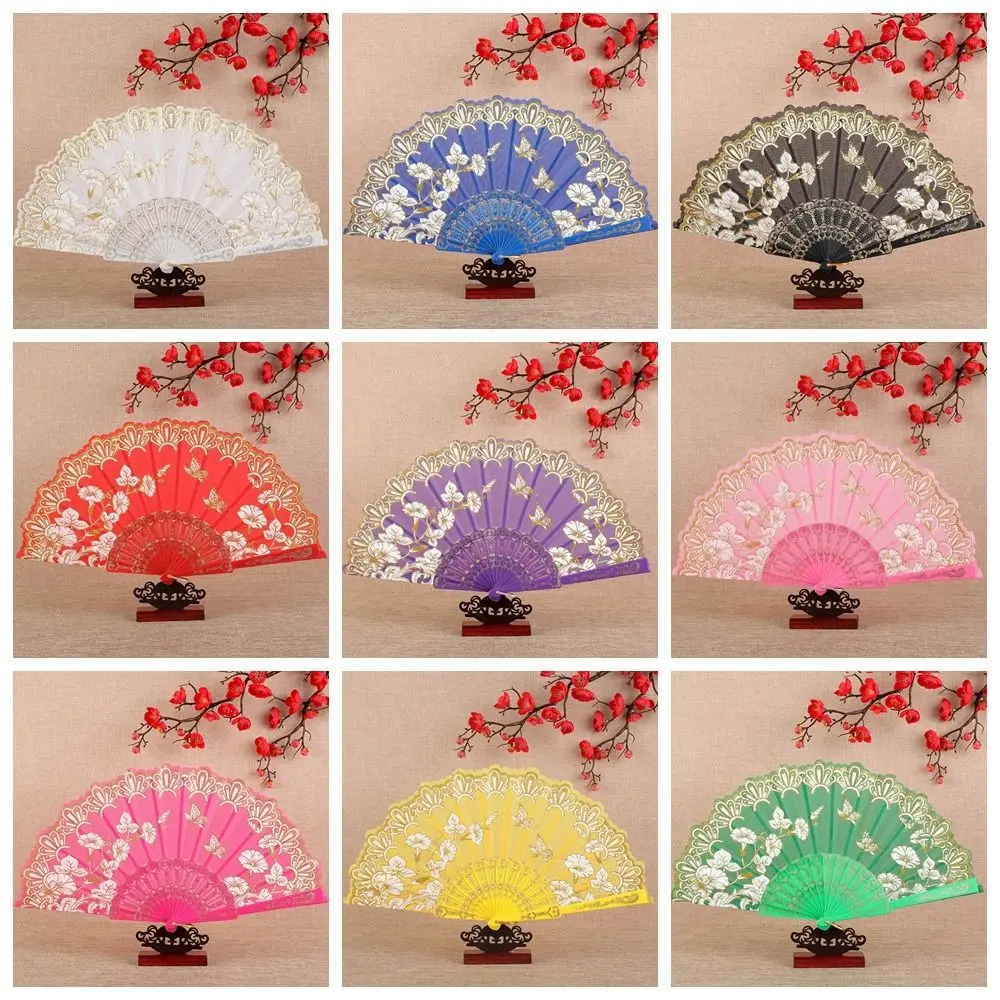 Elegent Chinese Style Hand Held Fan Dance Performance Props Flower Pattern Antique Folding Fan Home Decoration Bamboo Dance Fan
