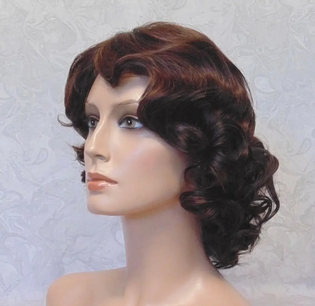 

Short Thick Curly Dark Brown Highlighted Heat Ok Full Synthetic Wig