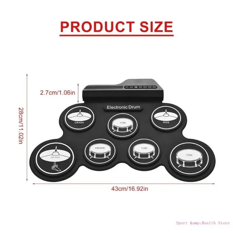 

7 Pads Electric Drum Set, Practice Drum Machine with Headphone Built-in Speaker Drum Pedals Drum Sticks Drum Pads
