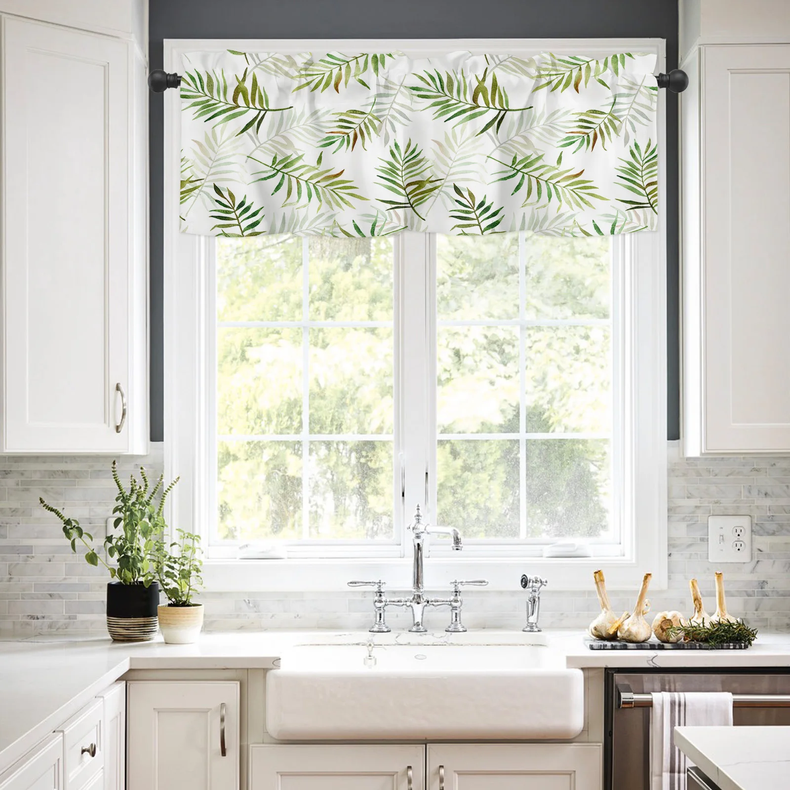 ZEDLIYU Valances for Windows Kitchen Living Room Small Window Valance Tropical Plant Leaves 1 Panel, 54 x 18 Inch