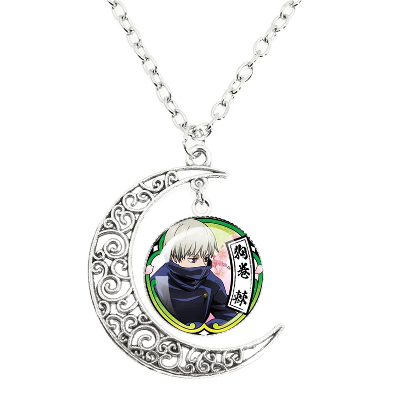 أنيمي Jujutsu Kaisen القمر قلادة الفن صور الإكسسوارات الزجاج قبة كابوشون للنساء الرجال المجوهرات هدية