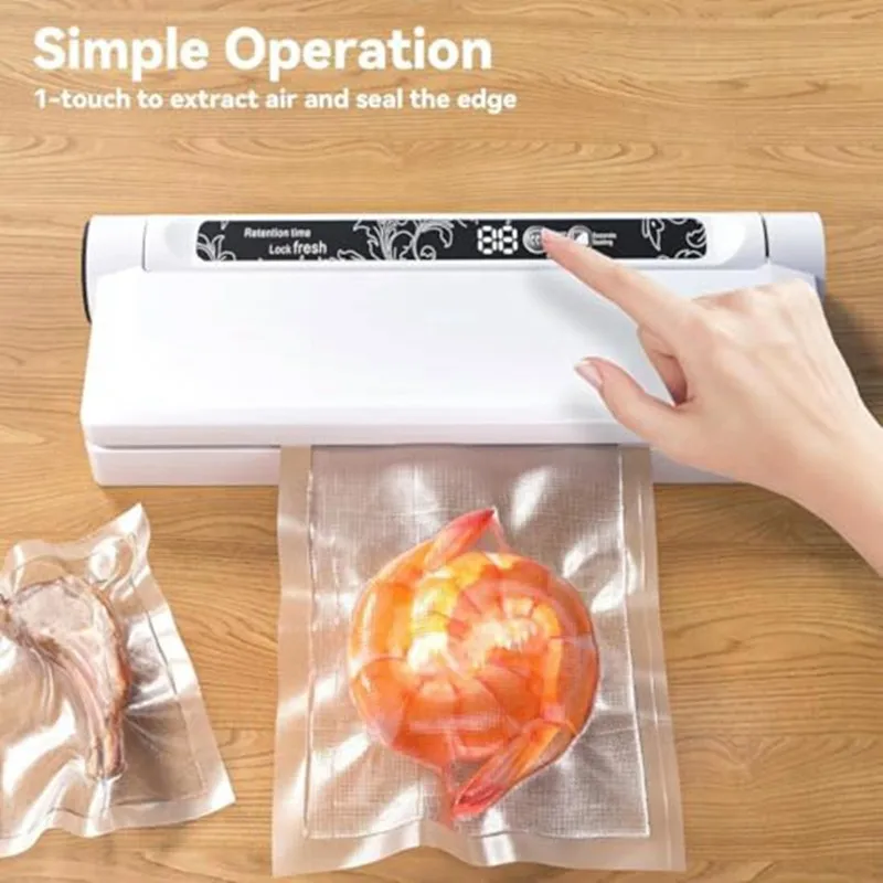 M10K Food Vacuum Sealer Machine, 75KPA Strong Suction with 20 Vacuum Seal Bags Digital Countdown Timer for Home Use EU Plug