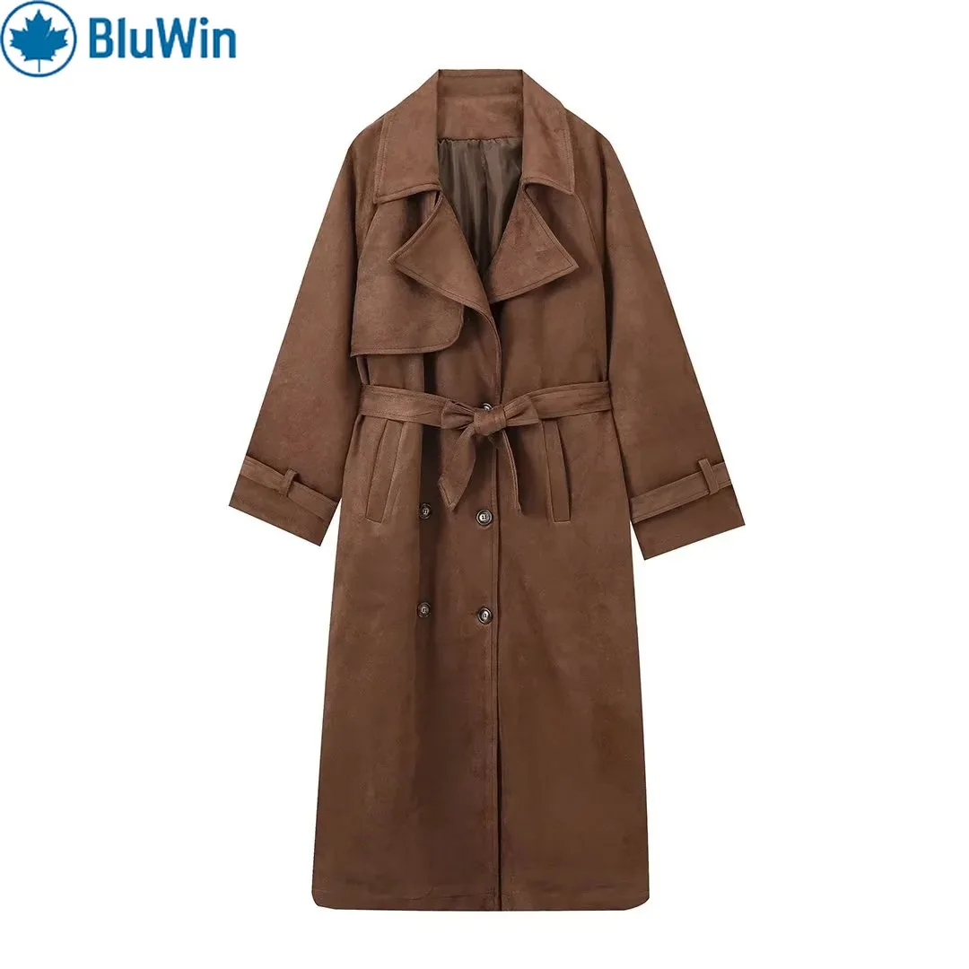 

Женский винтажный плащ BluWin — двубортное длинное пальто с поясом, свободное пальто на осень и зиму